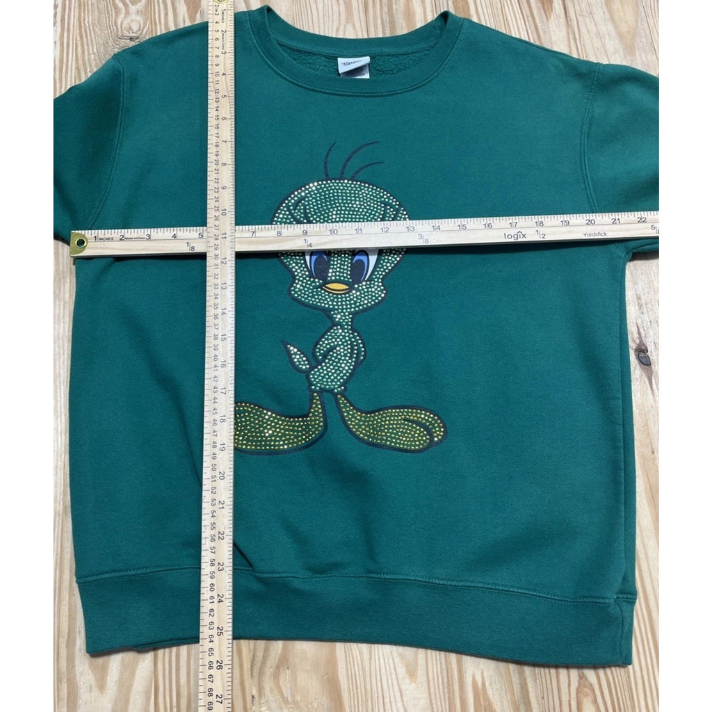 Looney Tunes Tweety Fleece Sweatshirt Women’s Green W/ Rhinestone Pullover Sz XL