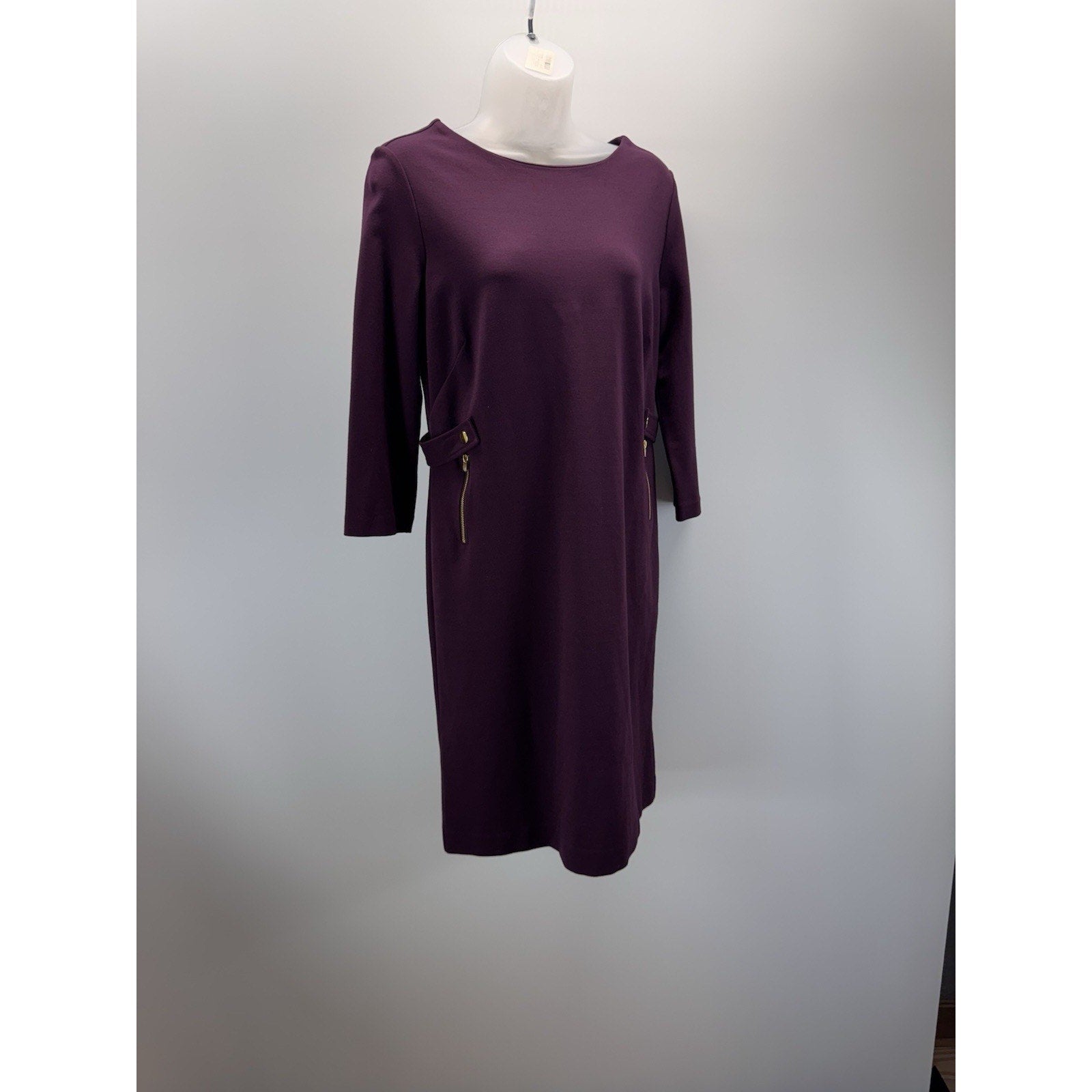Chicos Sheath Dress Size 00 (US 2) Double Zip Maroon Knit 3/4 Sleeve