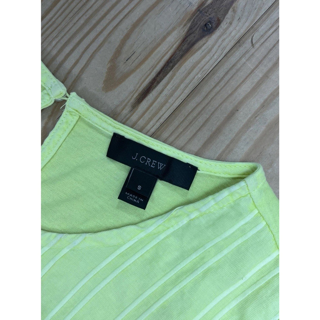 J Crew Neon Yellow Peplum Tank Top Womens Size Small Stretch Back Button Closure