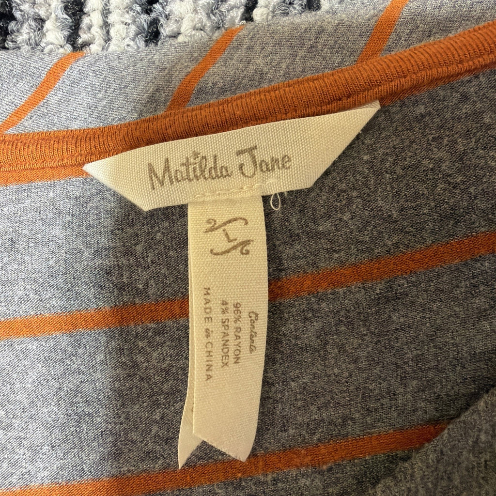 Matilda Jane Wind Song Tee Tunic Top Grey Orange Striped Size Large