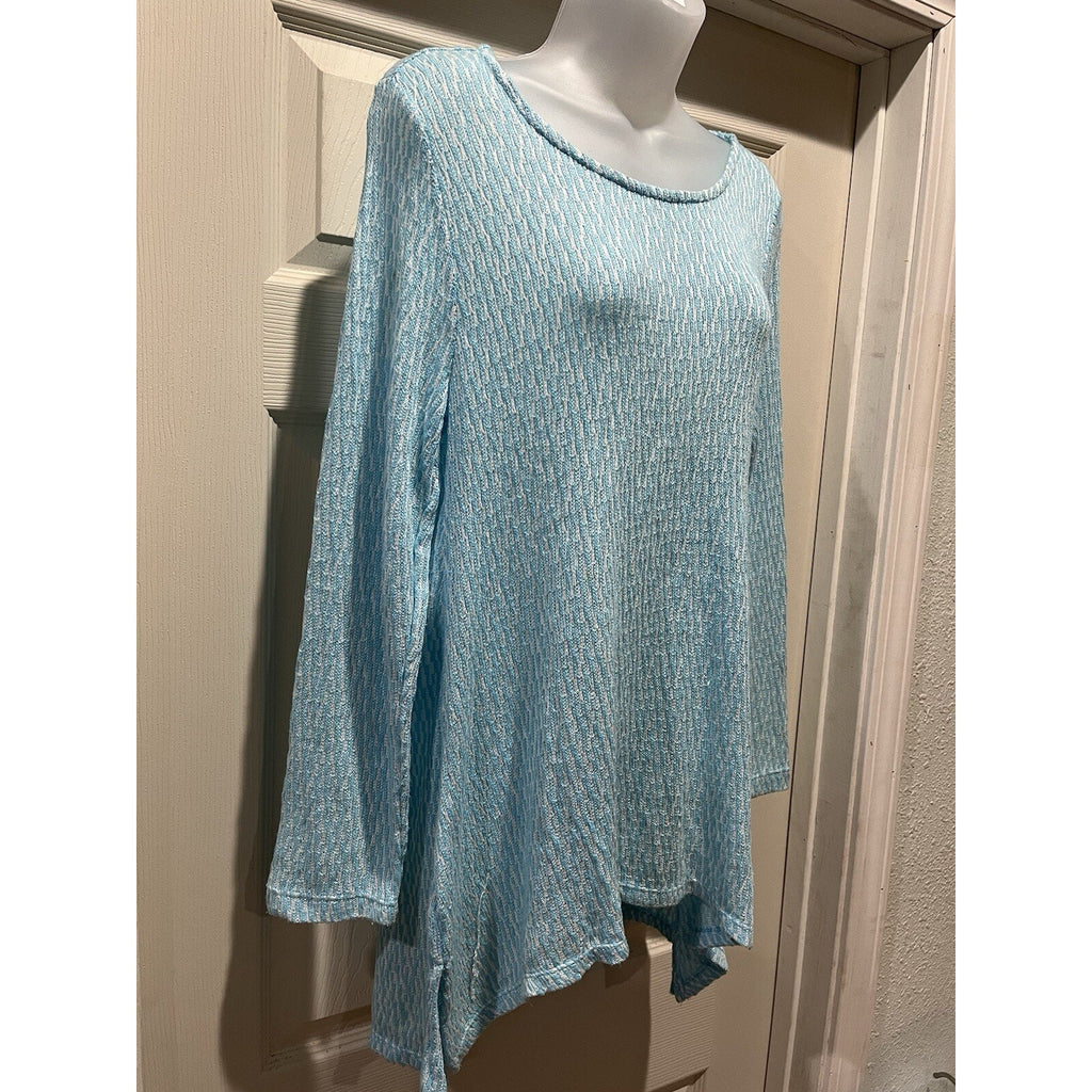 Chelsea & Theodore Sweater Women's Size L Oversize Blue Knit Boatneck Long Slv