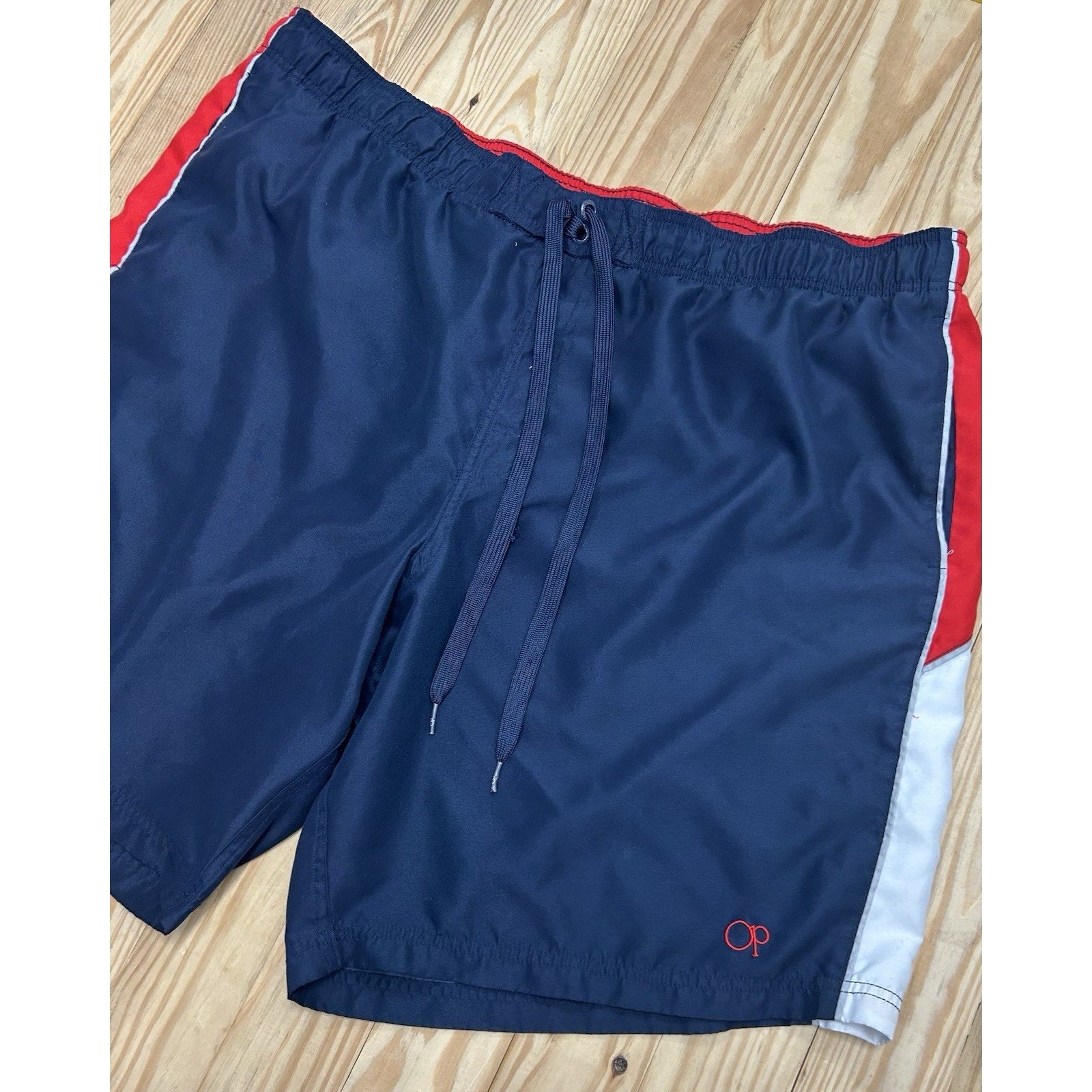 Vintage OP Ocean Pacific swim trunks board shorts size 3XL 48-50Blue Red w/Liner