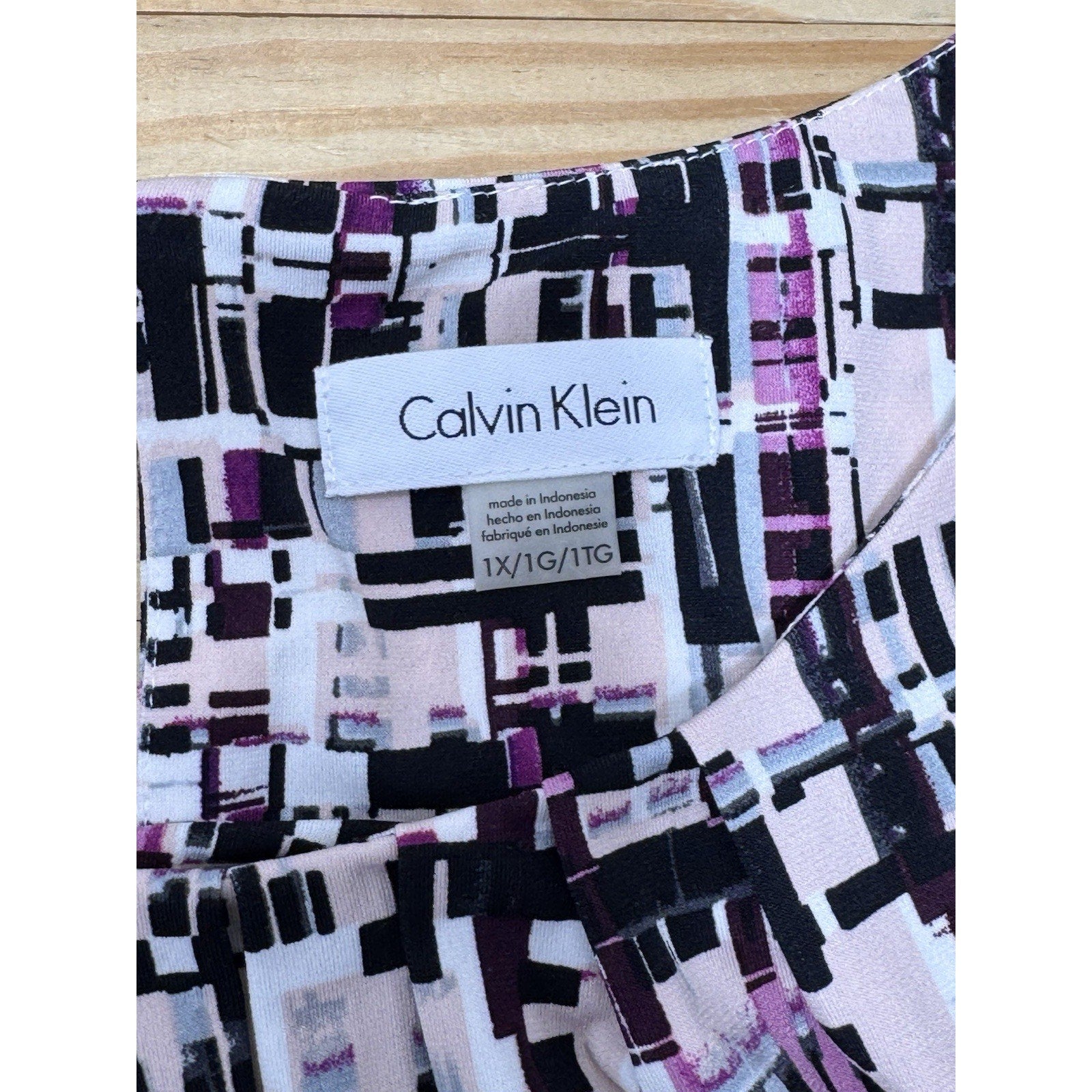 CALVIN KLIEN Sleeveless Geometric Print Shell Top Career Blouse Purple Size 1X