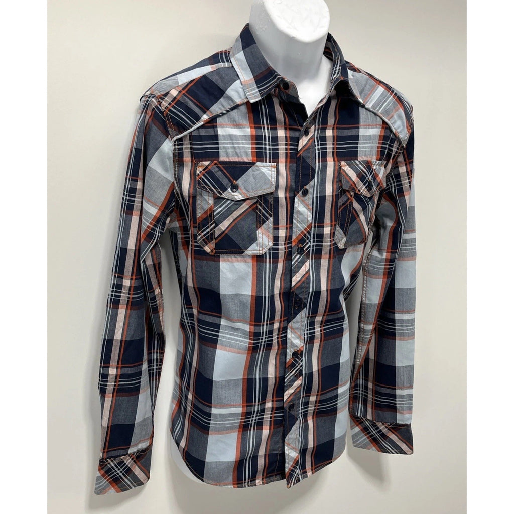 Carbon Mens Shirt Button Down Long Sleeve Plaid Classic Fit Size Medium