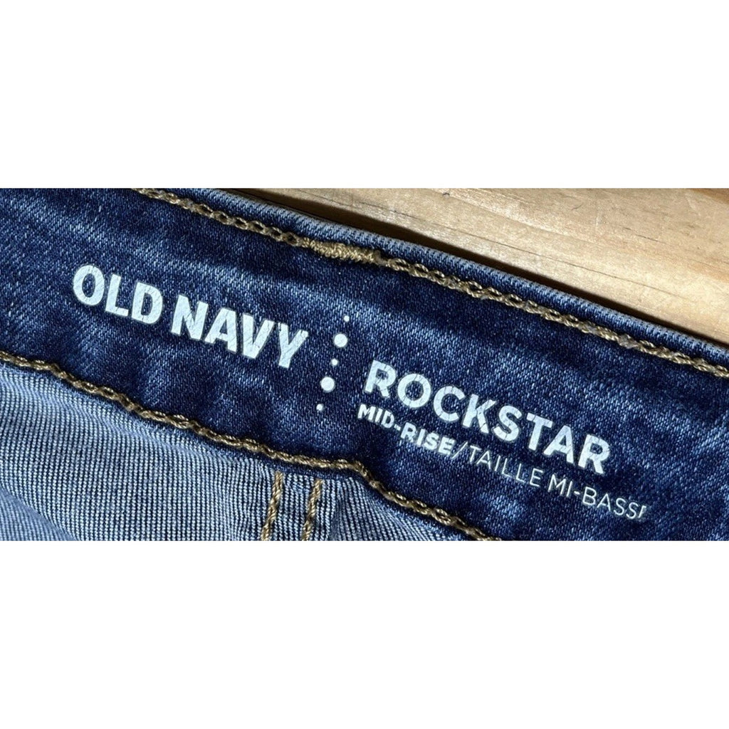 Old Navy Rockstar Super Skinny Jeans Women's 12 Blue Mid Rise 5-Pocket Raw Hem