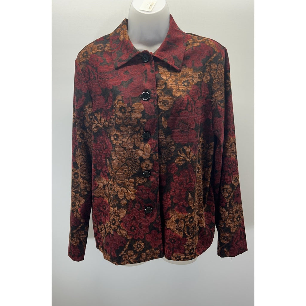 Briggs New York Petite Red Floral Tapestry Blazer Jacket Size Large.