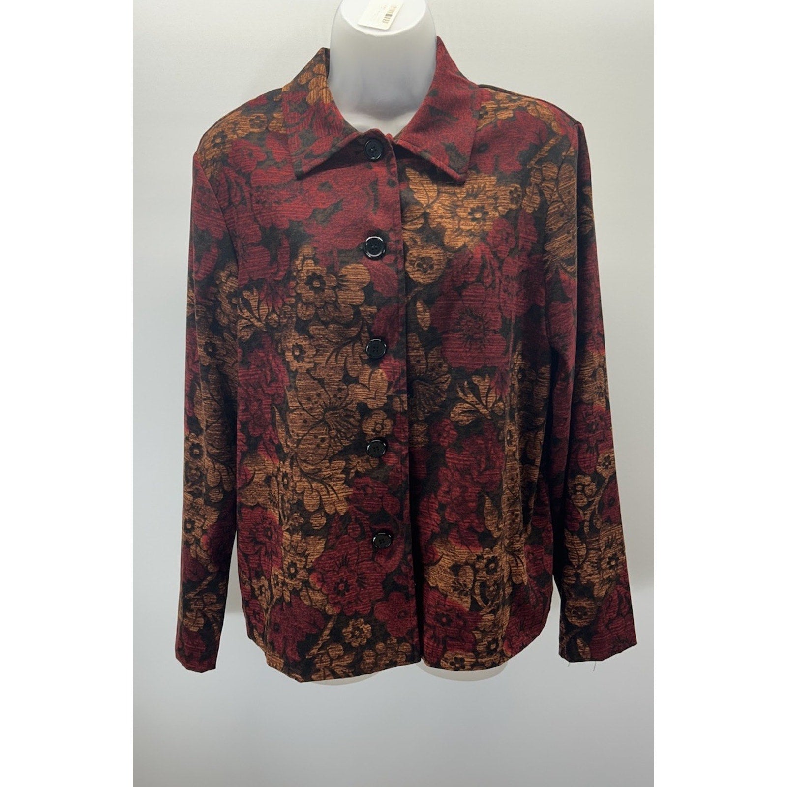 Briggs New York Petite Red Floral Tapestry Blazer Jacket Size Large.