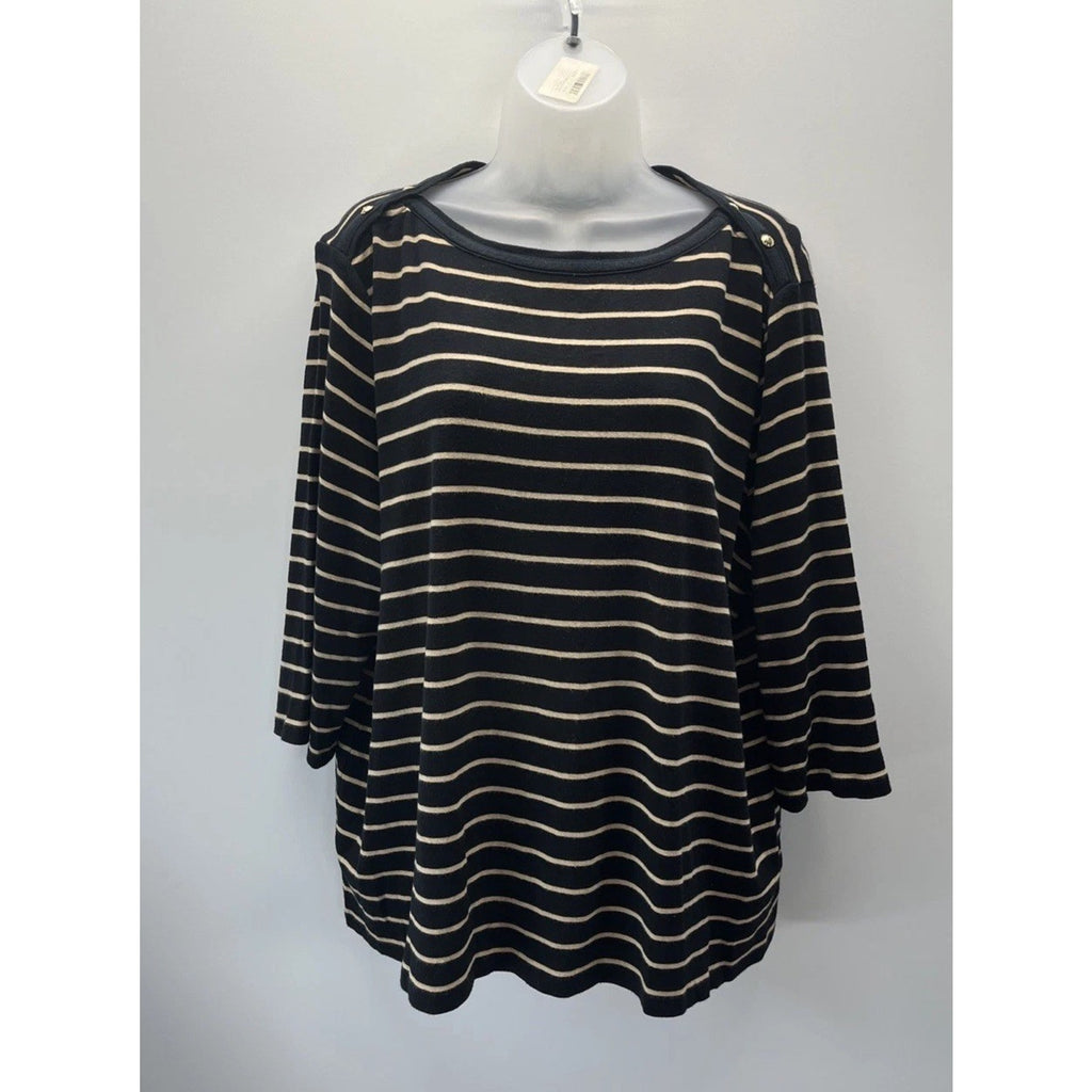 Lauren Ralph Lauren Womens 3/4 Sleeve Top 3X Gold Black Gold Shoulder Crest