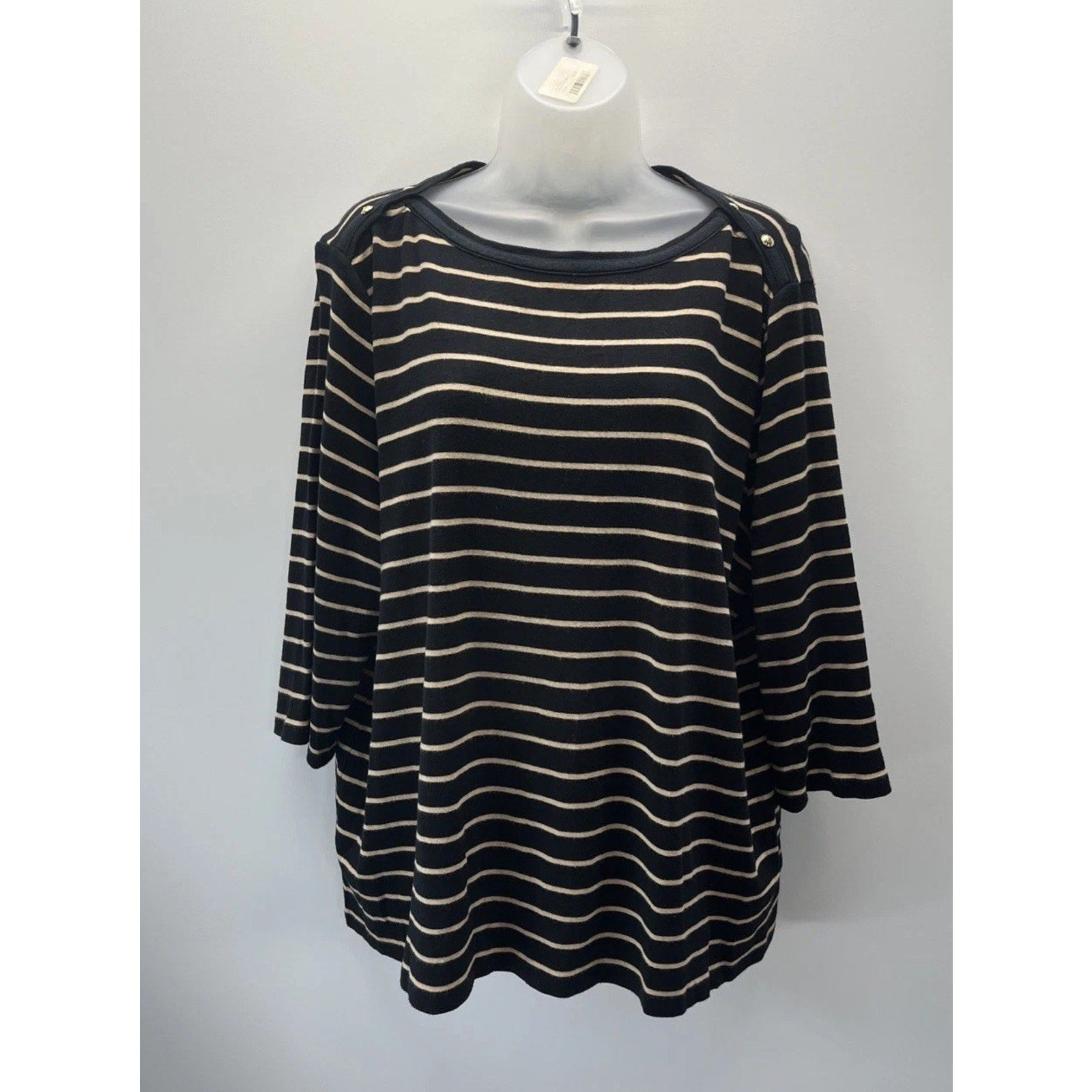 Lauren Ralph Lauren Womens 3/4 Sleeve Top 3X Gold Black Gold Shoulder Crest