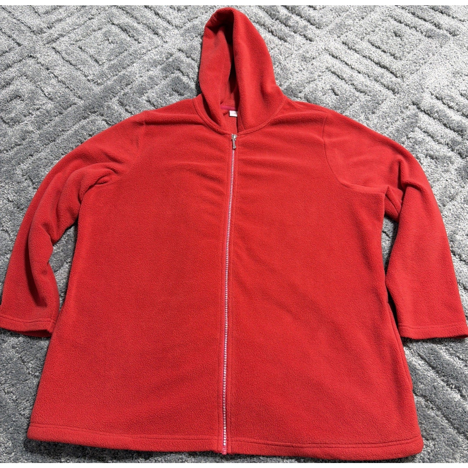 Quacker Factory Hooded Fleece Jacket Red Sz 1X Rhinestone Zip Women H830