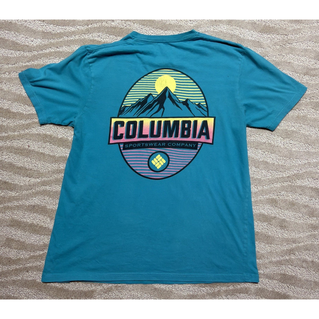 Columbia Shirt Mens Large Blue Short Sleeves Crew Neck Pullover Cotton