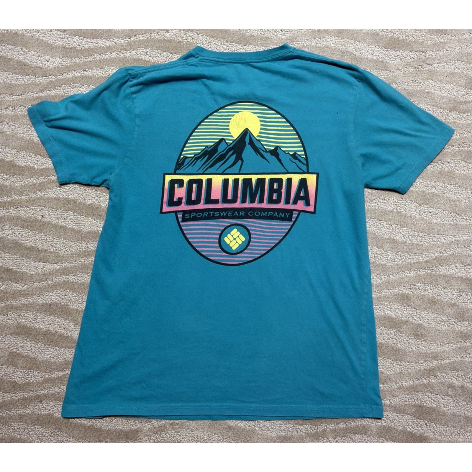 Columbia Shirt Mens Large Blue Short Sleeves Crew Neck Pullover Cotton