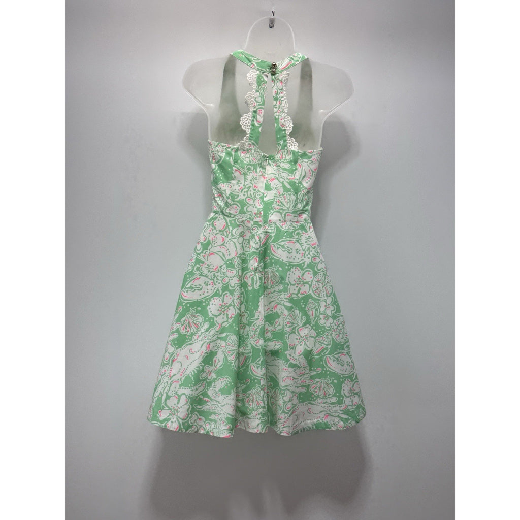 LILLY PULITZER Green Pink White Glenda Green Beach Bash Racerback Dress Size 00