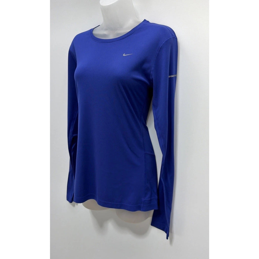 Nike Running Women LBlue Athletic Long Sleeve Polyester Dri Fit Swoosh Check