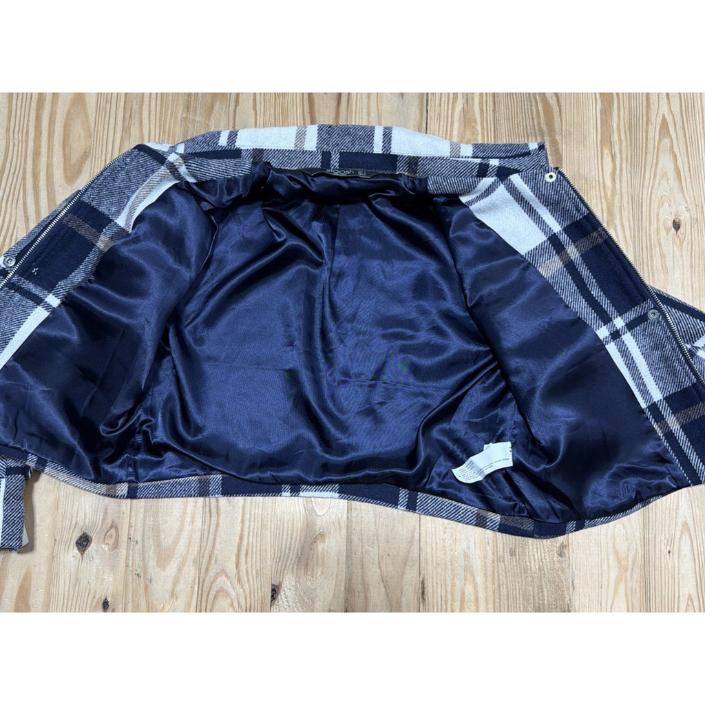 Stoosh Blue Polyester Fall/Winter Plaid Lined Cropped Coat Size Medium