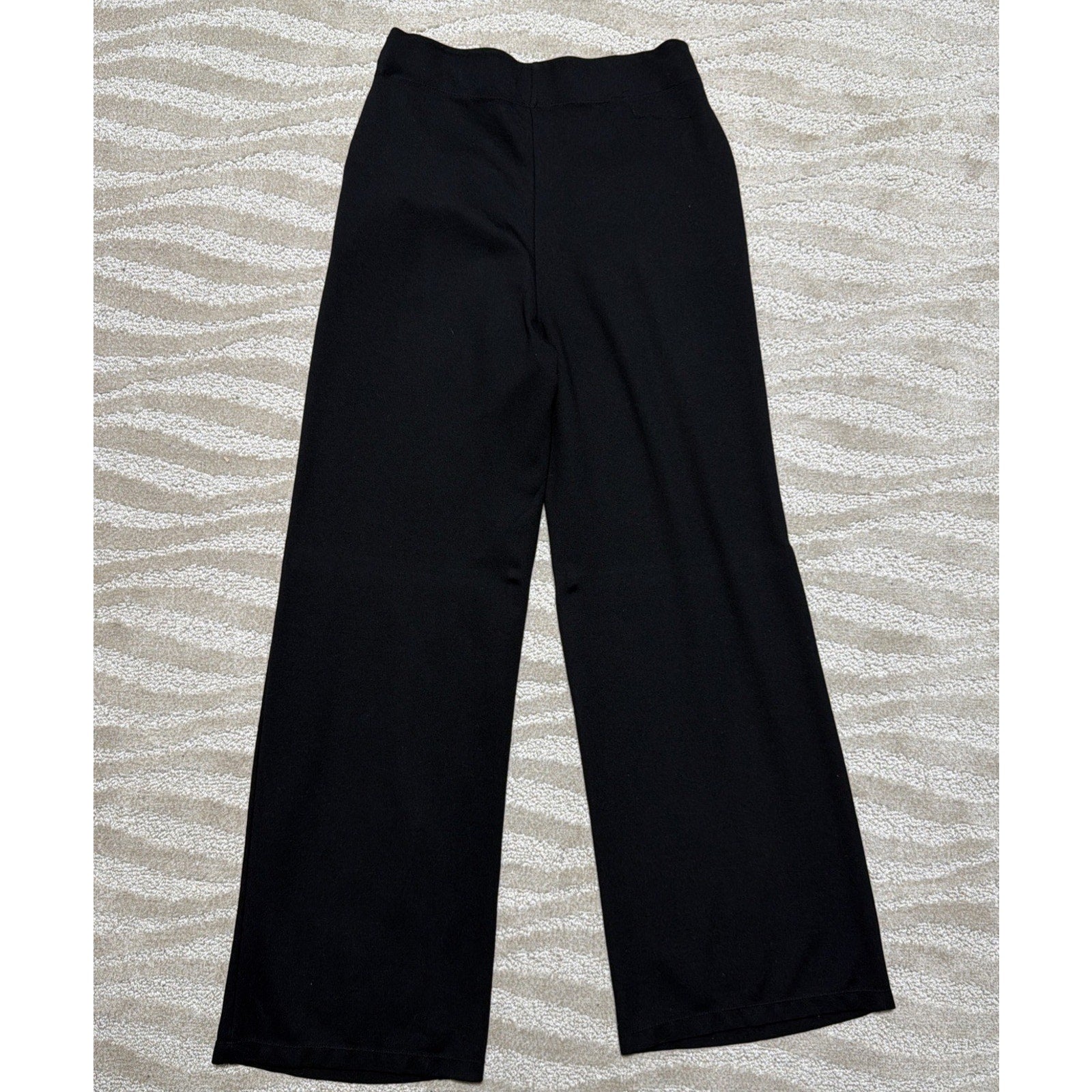 Max Studio S High Rise Black Wide Leg Elastic Waist Pull-on Pants Button Detail
