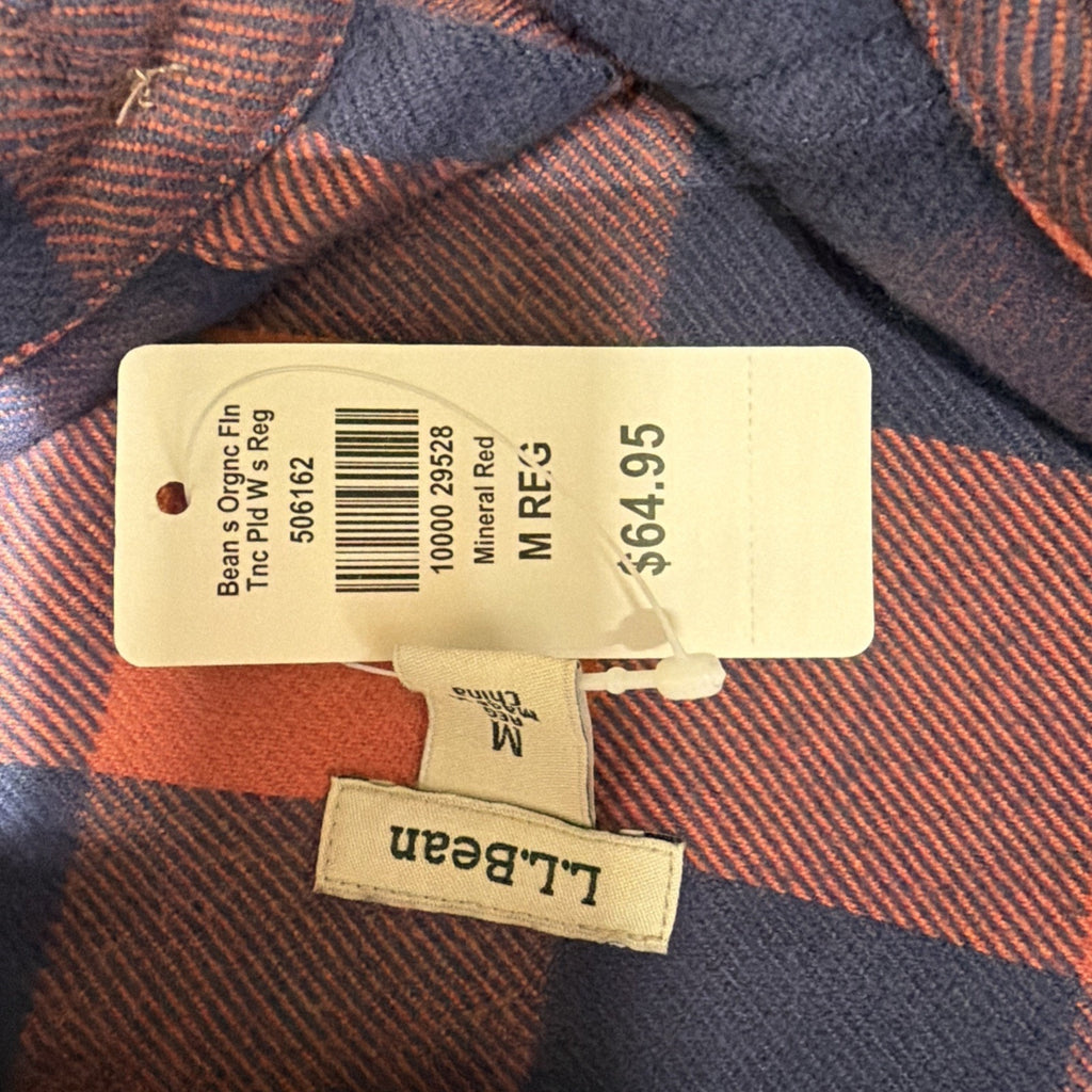 LL Bean Shirt Womens M Long Sleeve Button Down Organic Flannel Tunic NWT