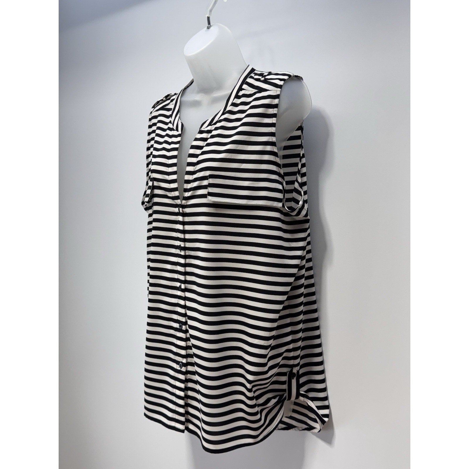 Calvin Klein Black White Striped Blouse Sleeveless Top Women’s Size X-Large