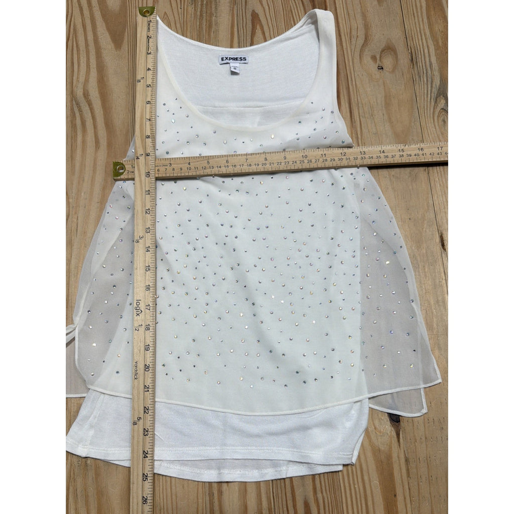 Express Ivory Sparkly Rhinestone Overlay Tank Top size Small