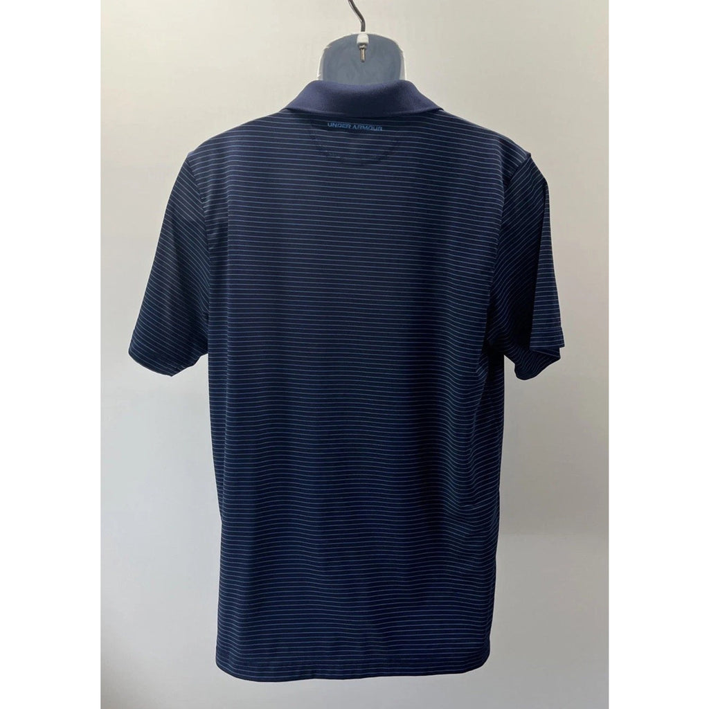 Under Armour Men's UA Matchplay Stripe Polo Shirt Blue Medium Activewear Logo