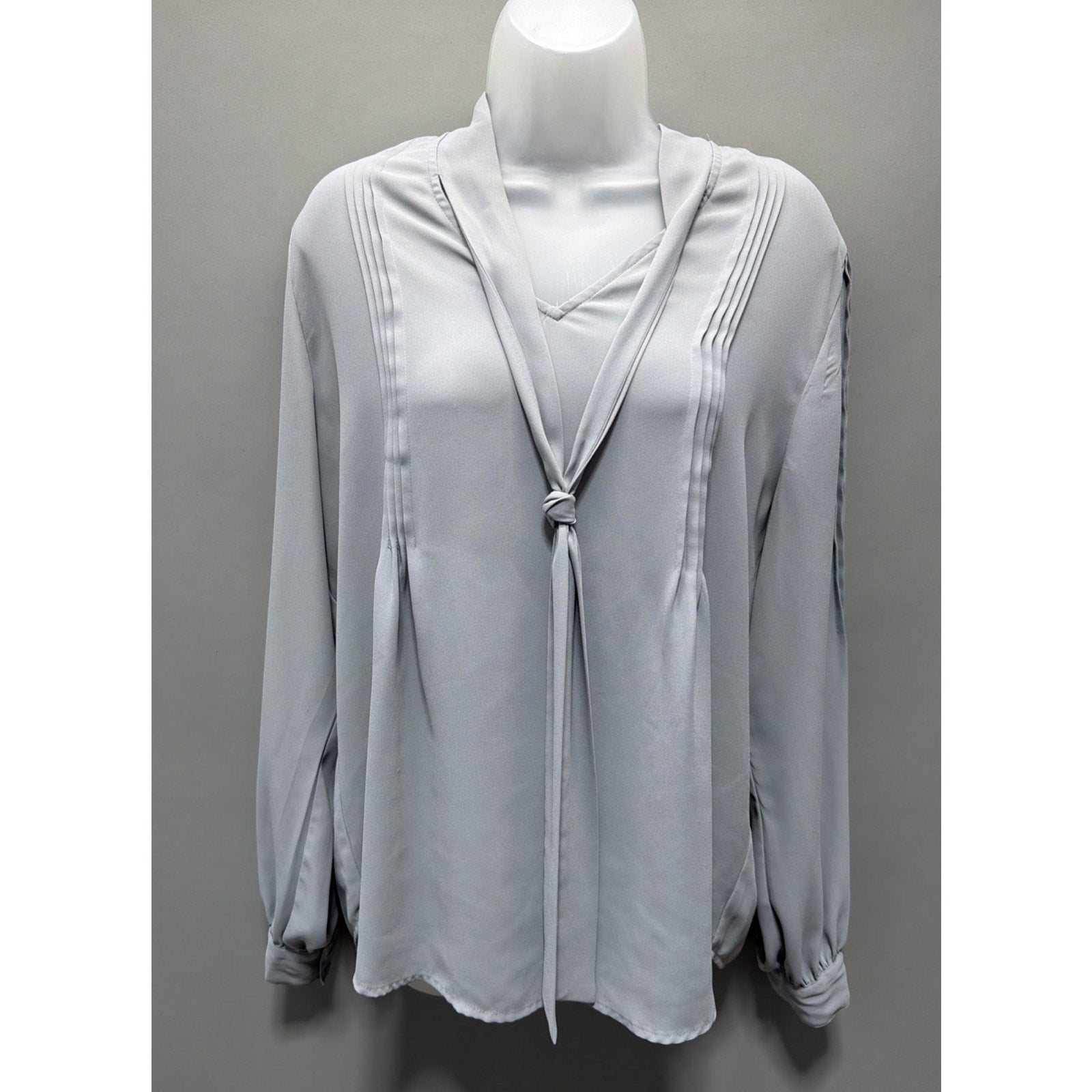 Banana Republic Gray Tie Neck Long Sleeve Sheer Top Women Sz L Minimalist