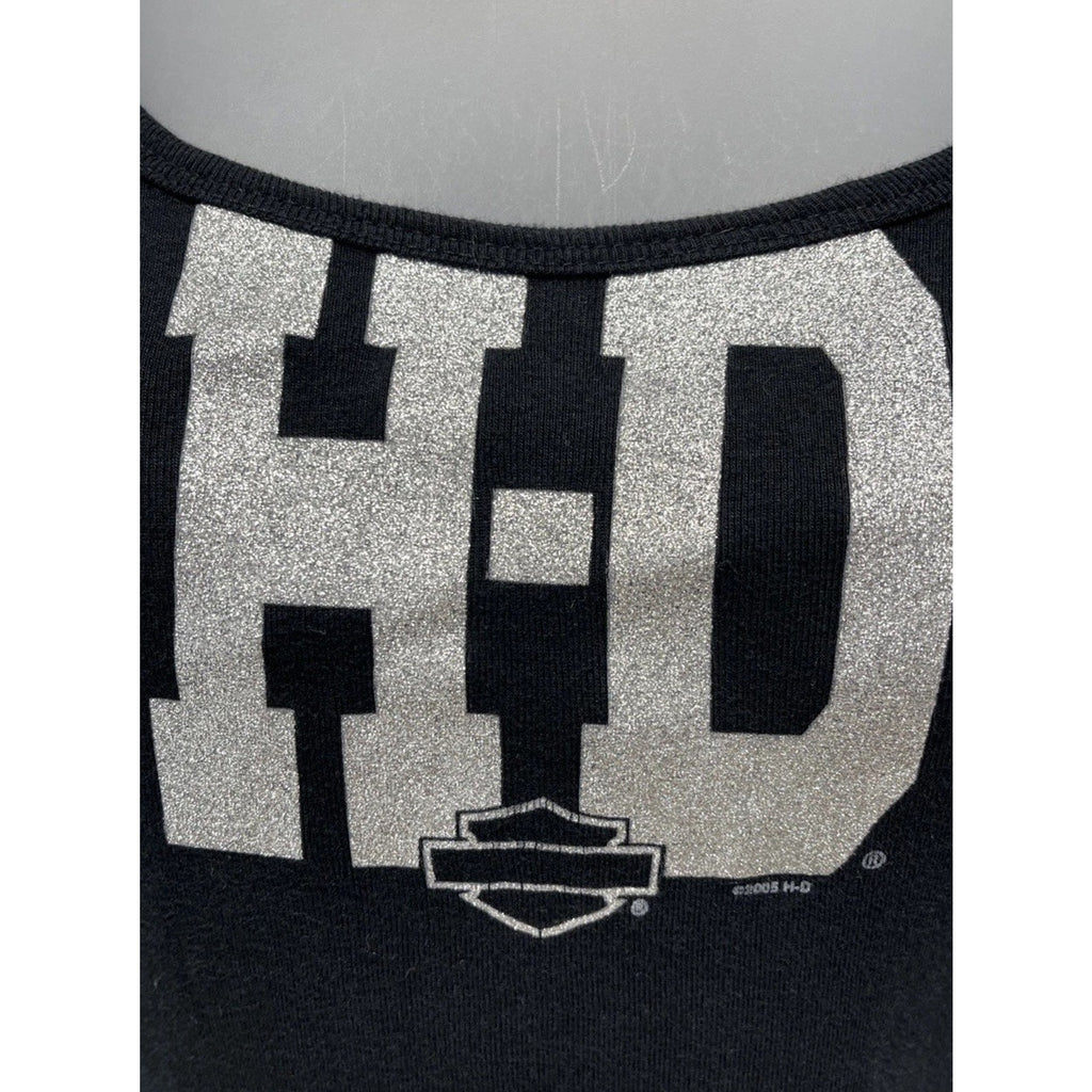 Vtg HARLEY DAVIDSON Top Size M Black Silver Metallic St Charles MO 2005 Made USA