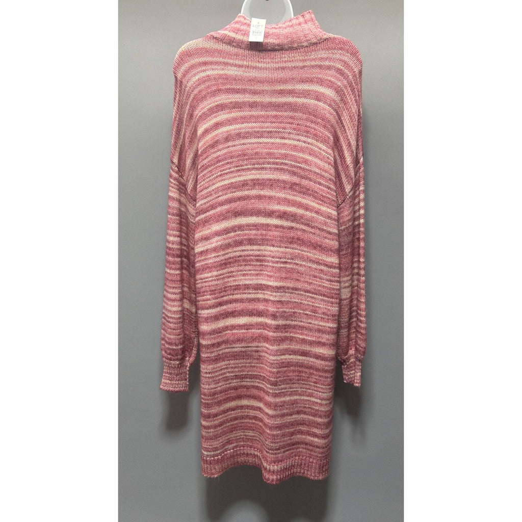 Loft Sweater Dress Womens Large Striped Knitted Mock Neck Smocked Boho NWT