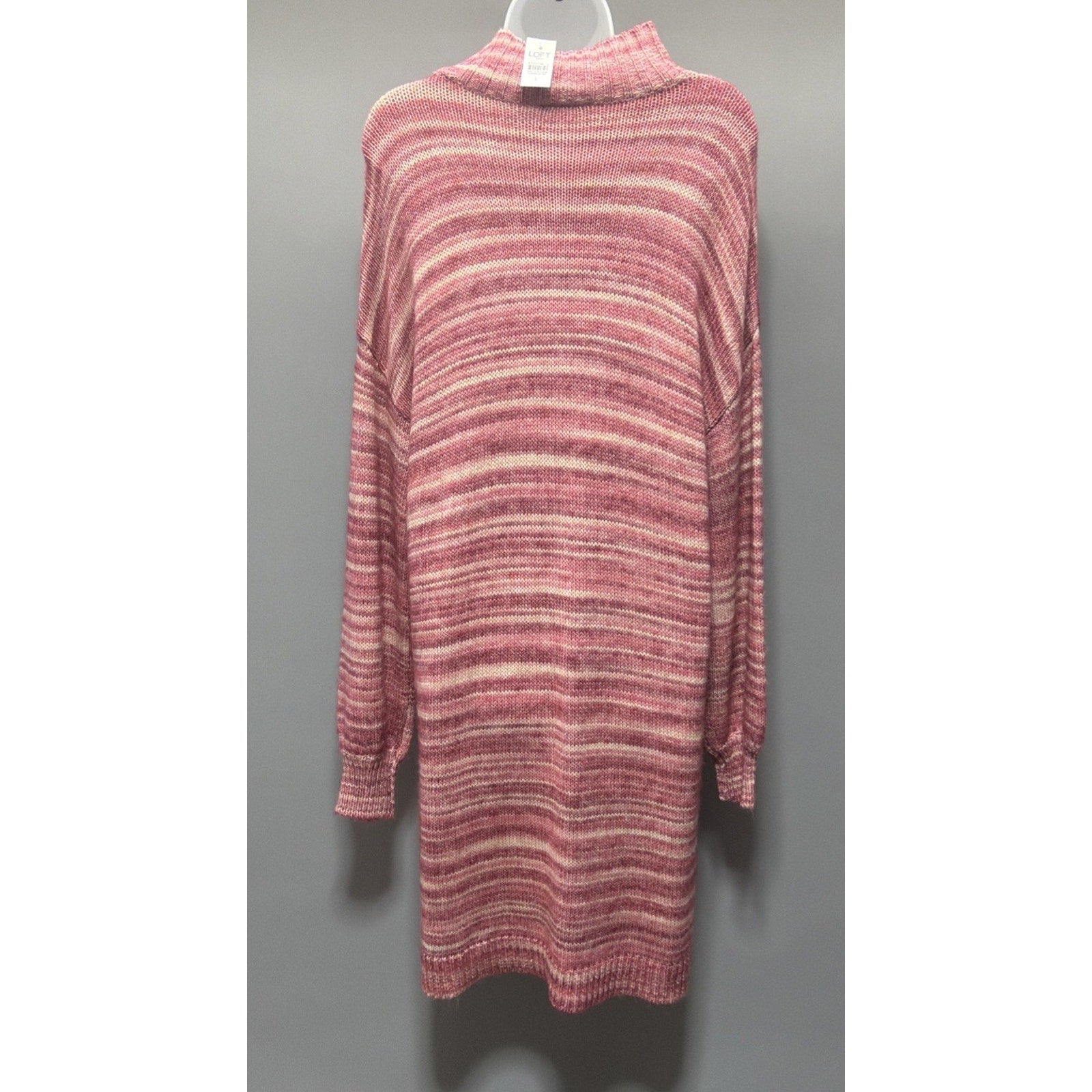 Loft Sweater Dress Womens Large Striped Knitted Mock Neck Smocked Boho NWT