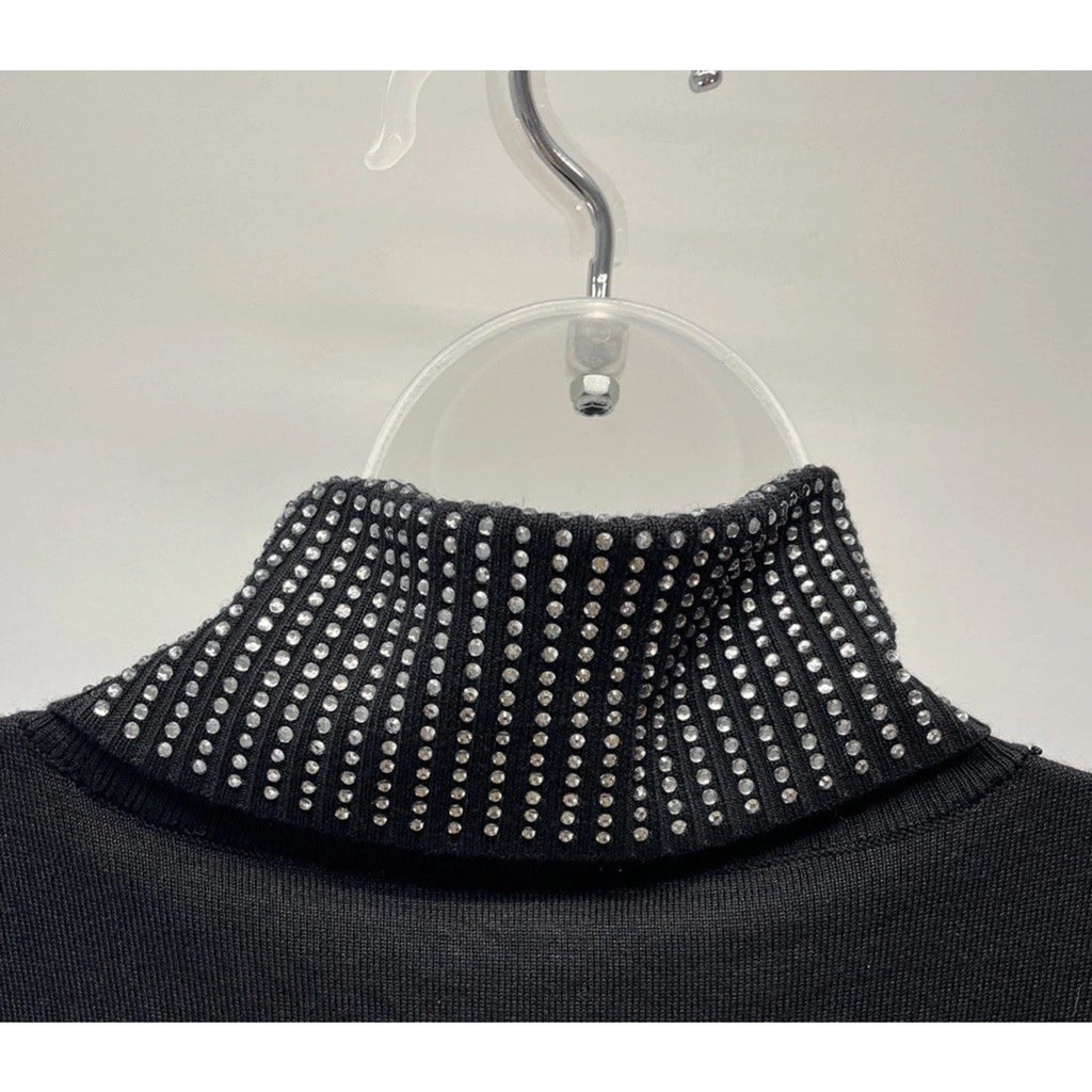 Calvin Klein Women Embellished Turtle Neck Sweater Black Dress Size M