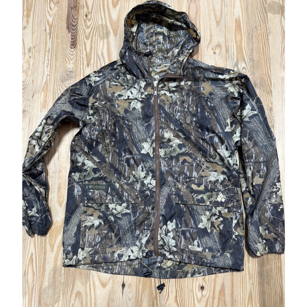 VTG Columbia Men’s Hooded Break-Up PVC Rain Coat Mossy Oak Camo • Medium
