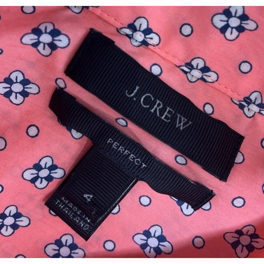 J Crew Perfect Womens Top Size 4 Pink Floral Button Down Shirt Blouse Cotton