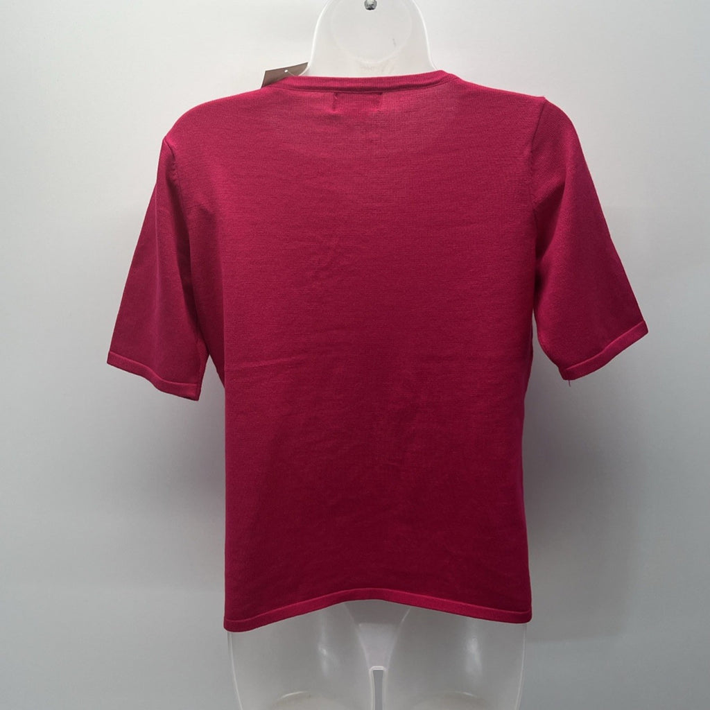 NWT CARMEN MARC VALVO, Size M Pink Ribbed Knit, Top w/Keyhole Neck