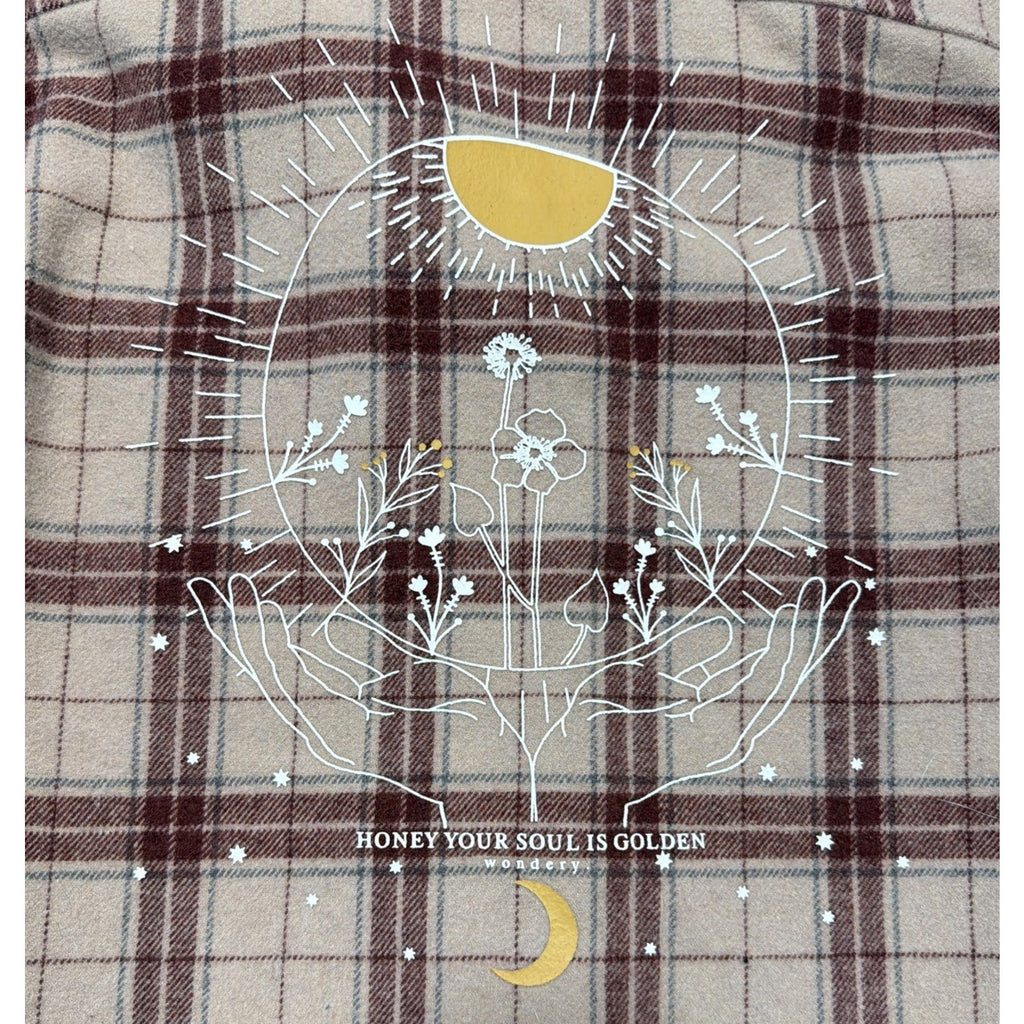 Rei Wondery Wool Blend Plaid Shirt Small Tan Honey Your Soul Is Golden Shacket