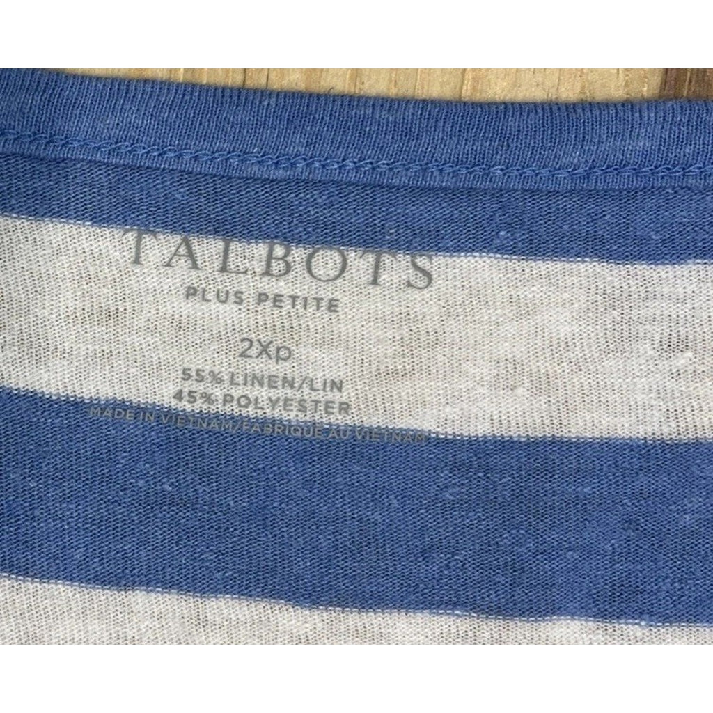 Talbots Tank Top Women 2XP Green Stripe Linen Blend V Neck Casual Beach