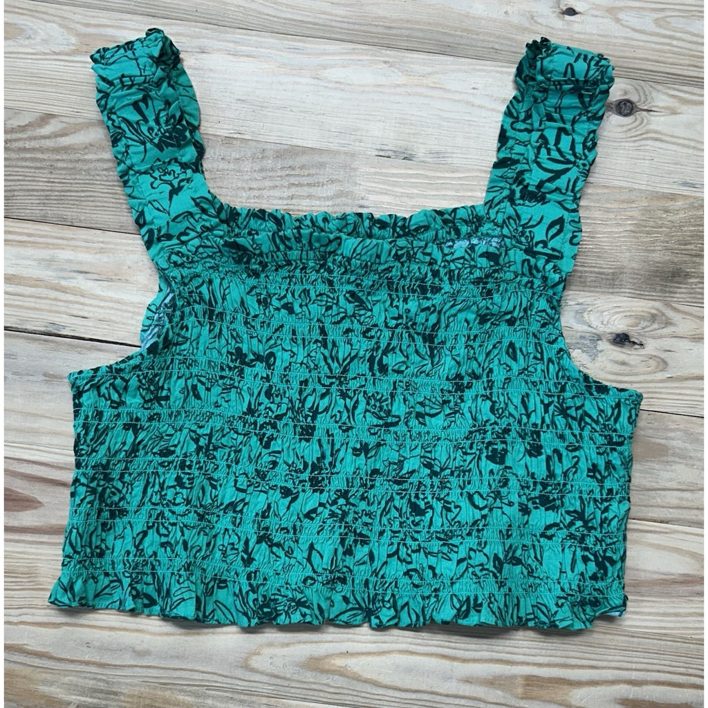 Isabel Elastic Band Cropped Tank Top Size XXL Green & Black Leaves NWT.