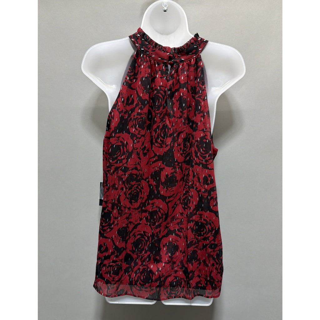 Simply Vera Wang Crinkle Chiffon Halter Top Womens L Floral Boho Retro Party NWT