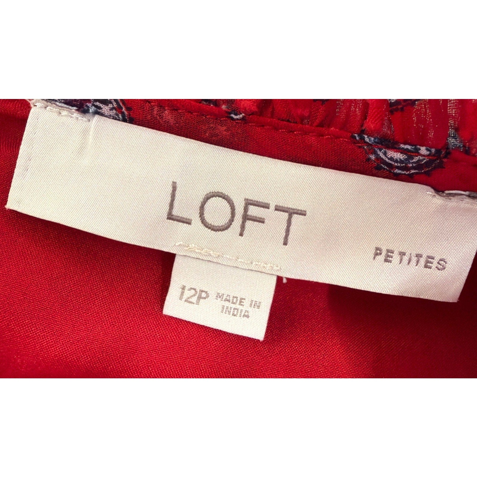 LOFT Red Paisley Clip Dot Smocked Mock Neck Lined Mini Dress Size 12 Petite