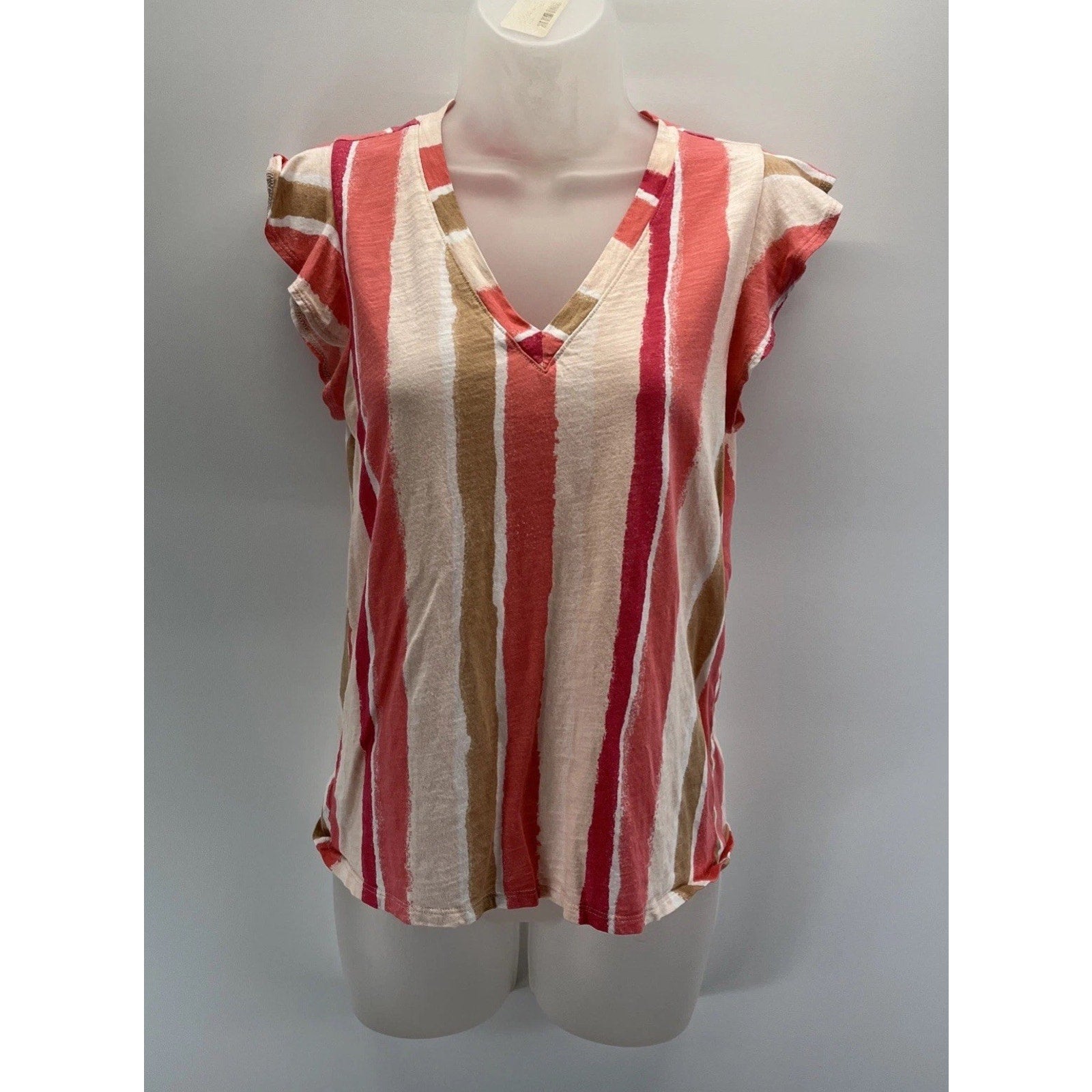 LOFT Womens Rust Red Mustard Striped Short Sleeve Vintage Soft Blouse Medium