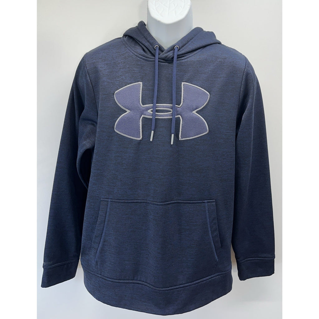 Under Armour Mens CG Armour Fleece Big Logo Hoodie Blue SMALL Loose Fit