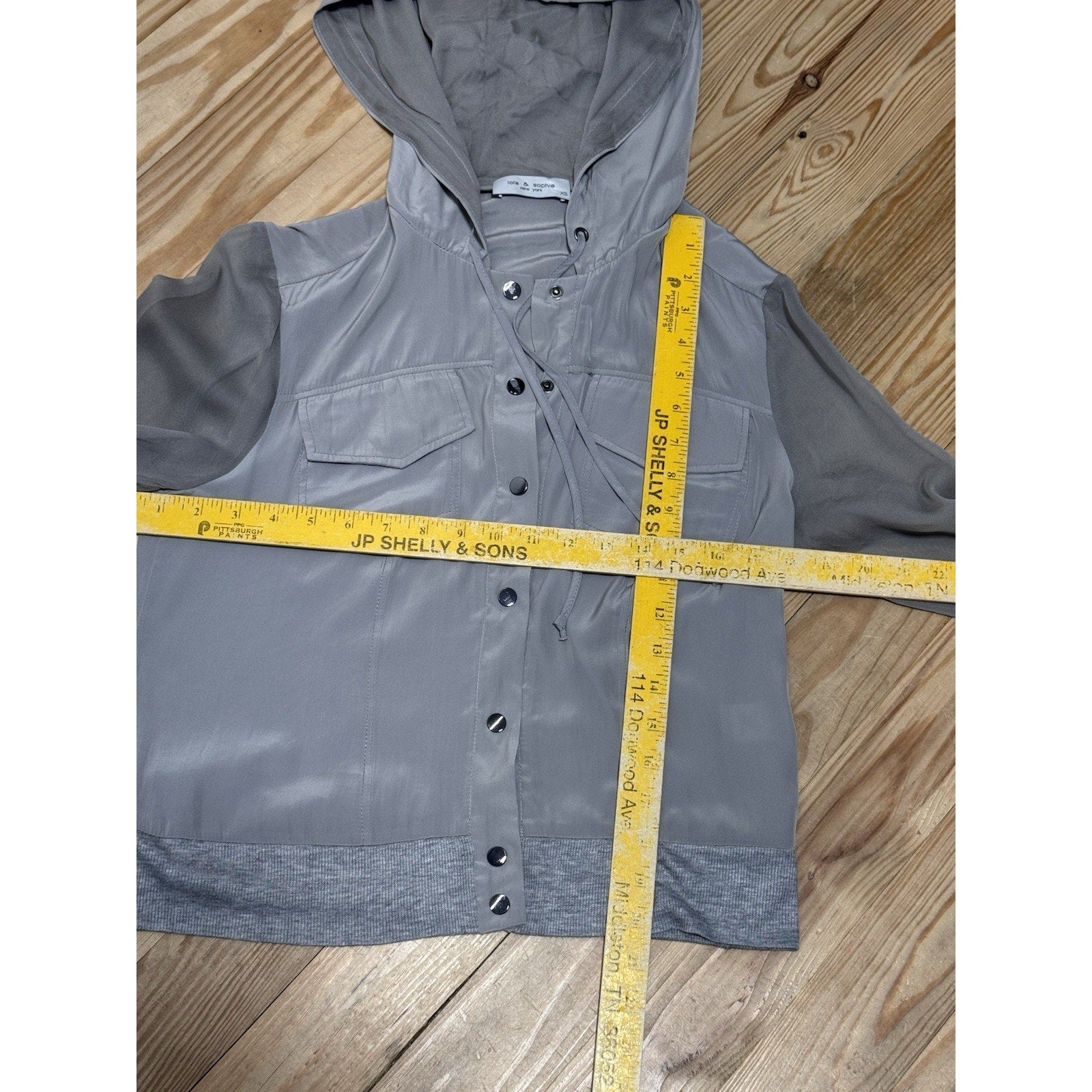 Lola & Sophie Green/Gray Hoodie Jacket Ribbed Waist Women’s Size X-Small