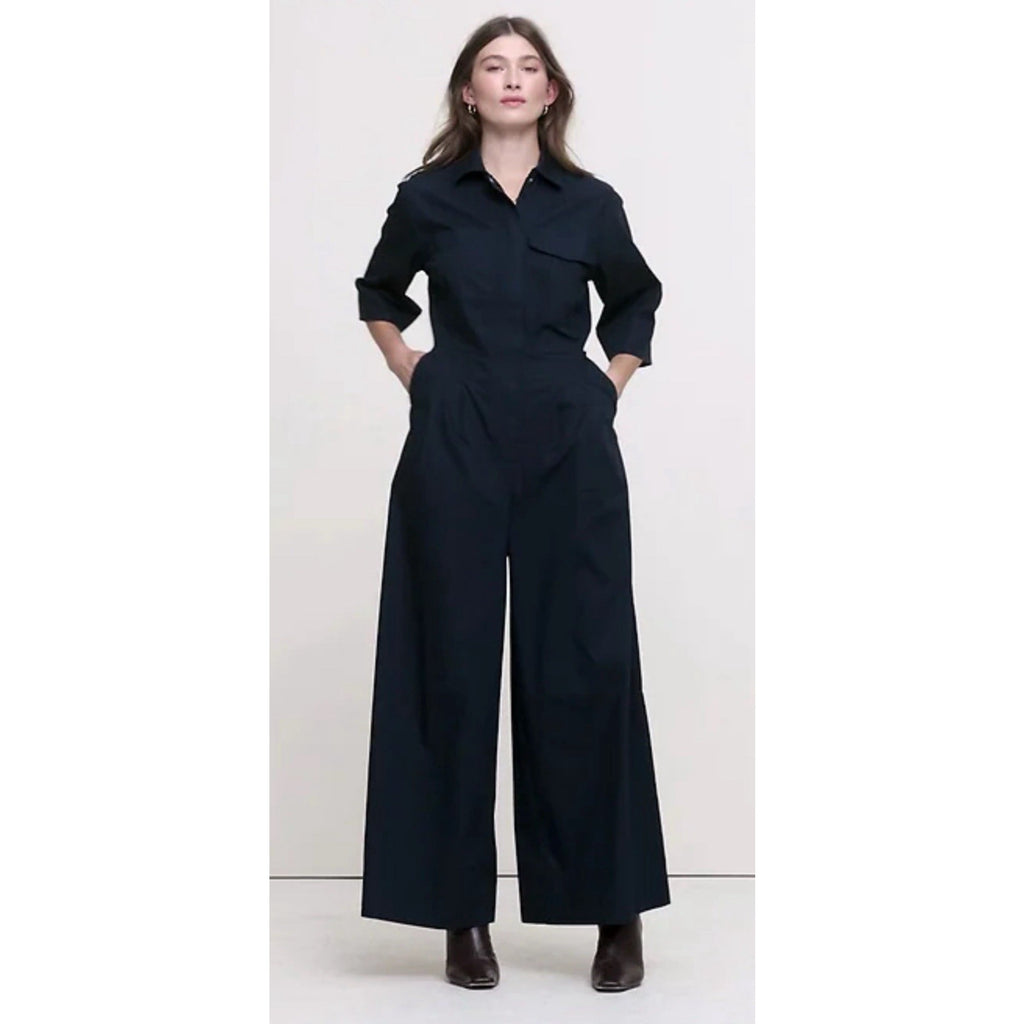 Banana Republic Black Satin Utility Wide Leg Jumpsuit Women’s Size 8 New