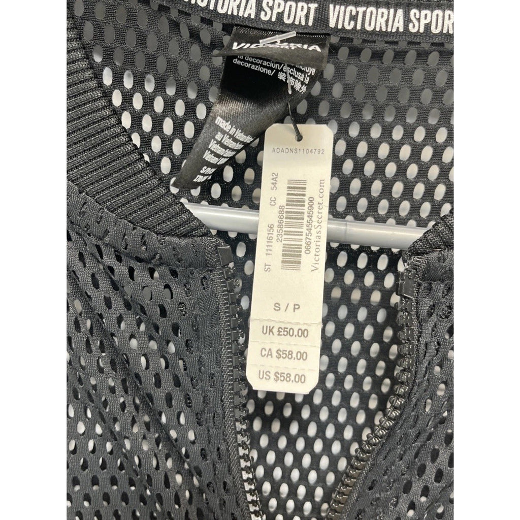 Victoria’s Secret Victoria Sport Mesh Jacket Full Zip Black Gym bomber Sz-S NWT