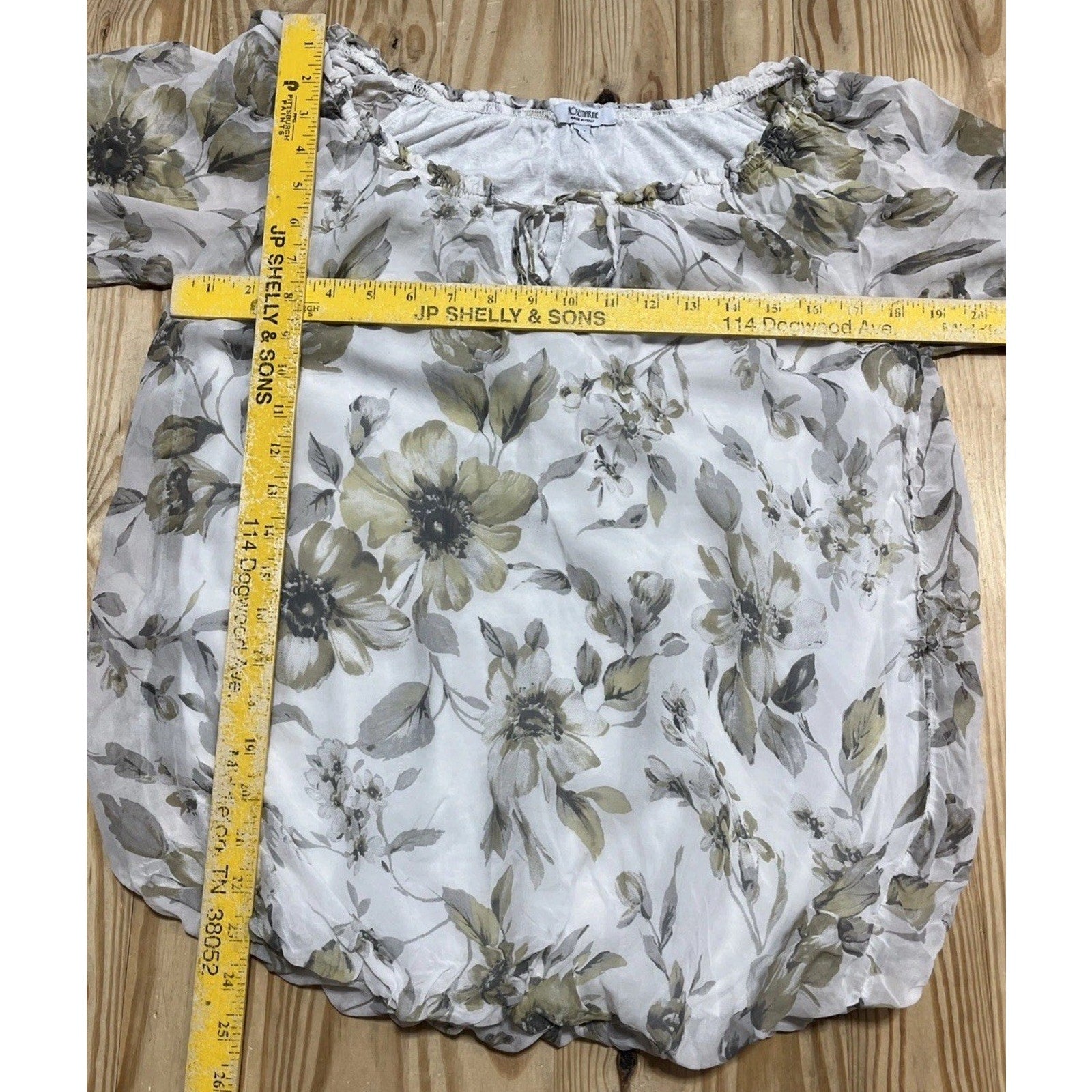 Rosemarine Made Italy Ivory Olive Silk Floral Print L/Sleeve Lined Blouse Top L