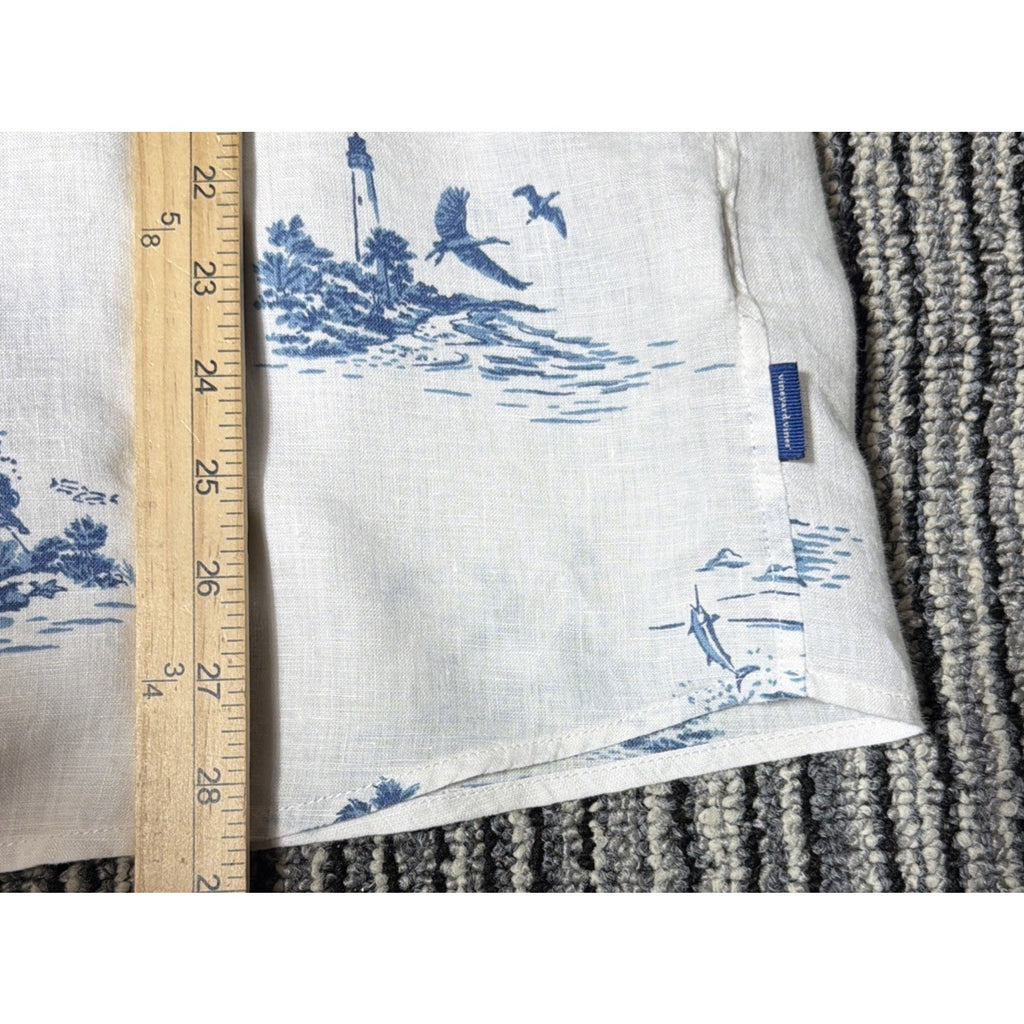 Vineyard Vines Shirt Mens M White 100% Linen Short Sleeve Casual Camp Fish Hunt