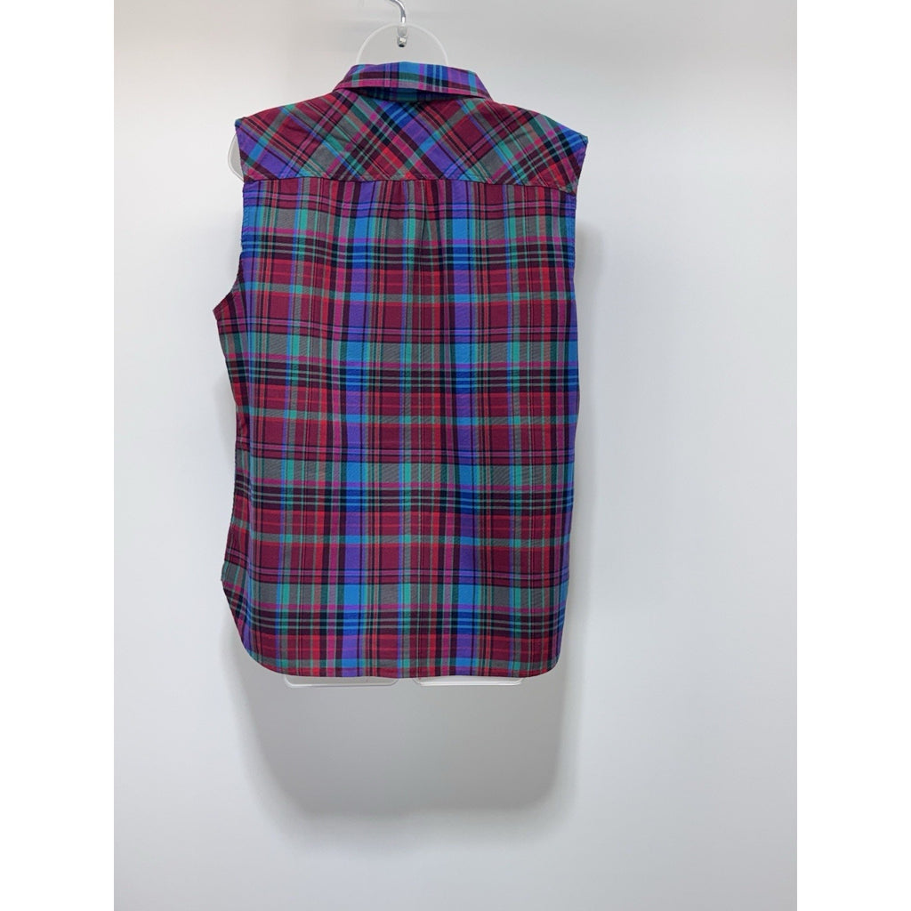 Talbots Vtg Shirt Red Blue Plaid Button Up Sleeveless Women’s Size 1X No Tag
