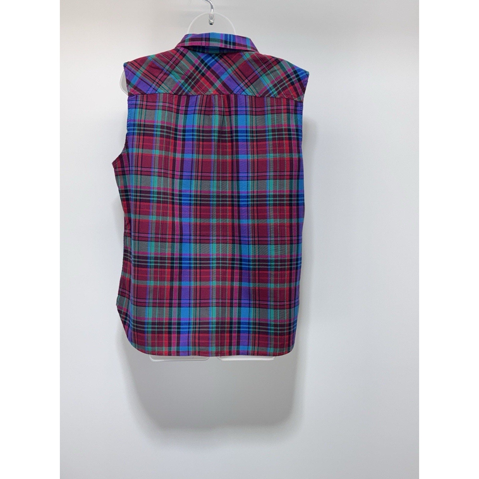 Talbots Vtg Shirt Red Blue Plaid Button Up Sleeveless Women’s Size 1X No Tag