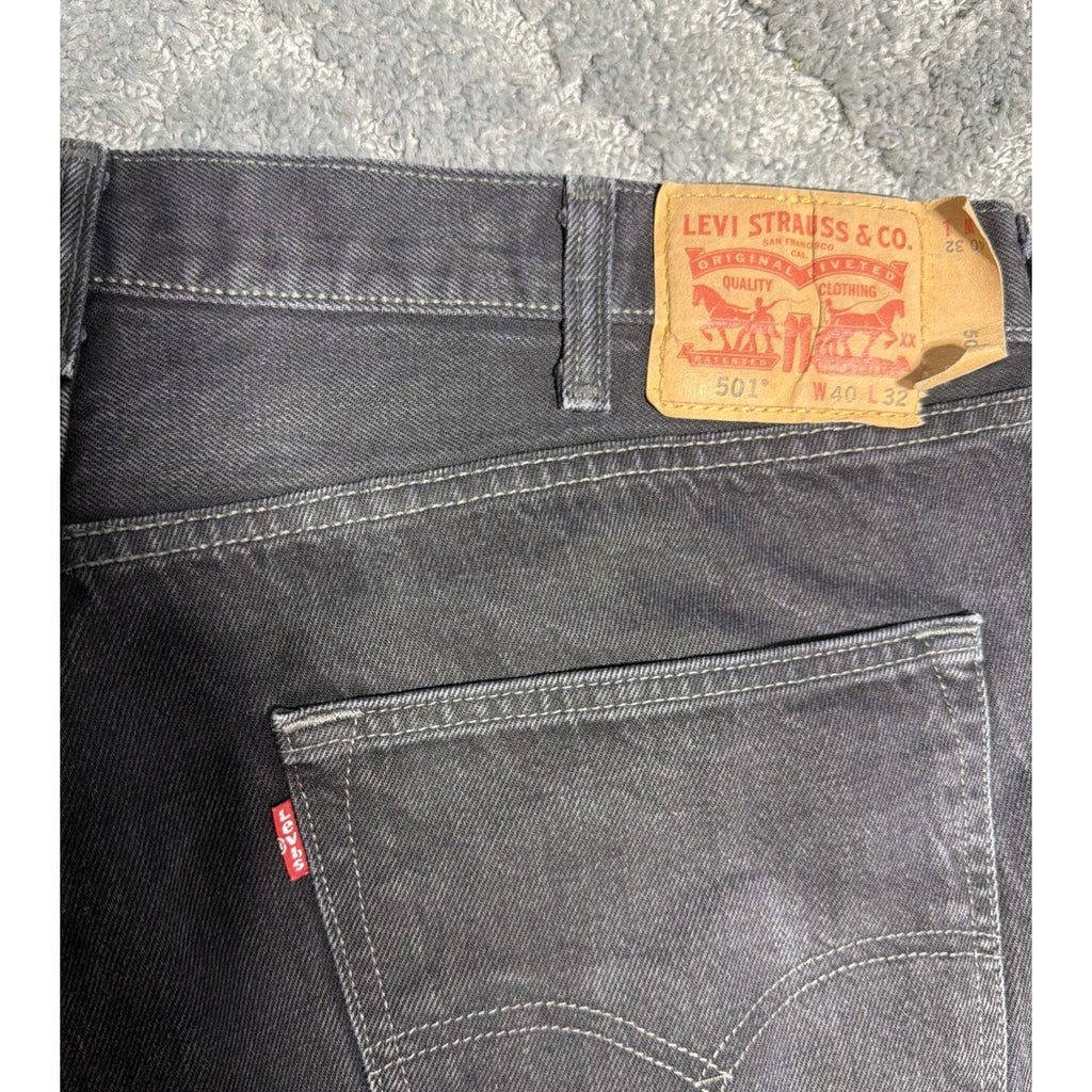 Levis 501 Straight Leg Button Fly Black Denim Jeans 40x32