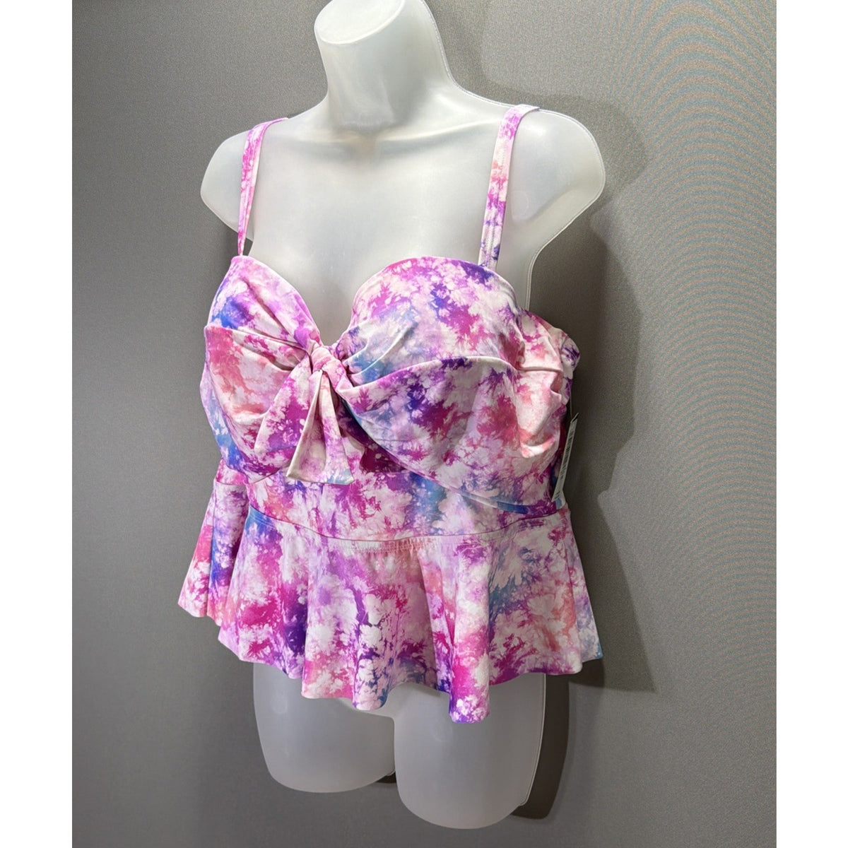 Torrid Tie Front Underwire Peplum Midkini Top Tie Dye 2X D/DD Stretch NWT