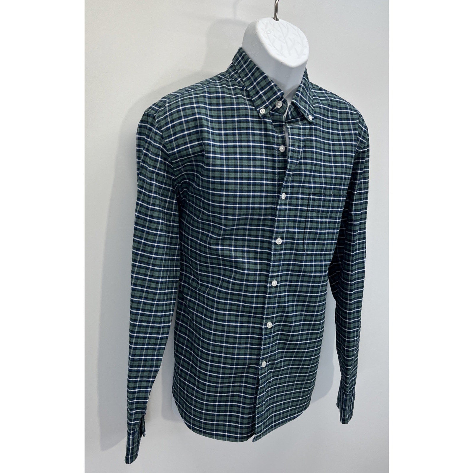 J Crew Shirt Men Large Green Plaid Flex Slim Fit Oxford Long Sleeve