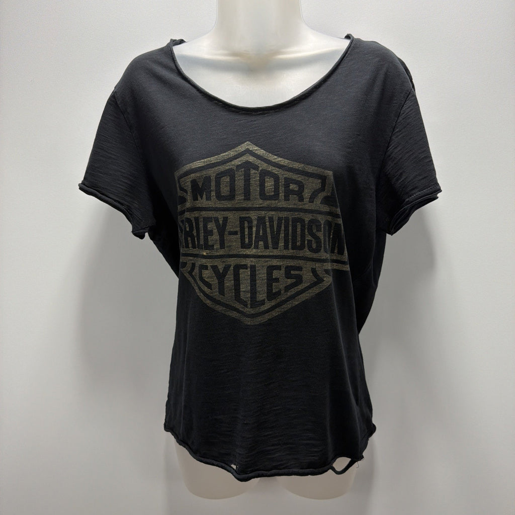 Black Womens Harley Davidson Distressed Short Sleeve Vintage Graphic Tshirt Sz S